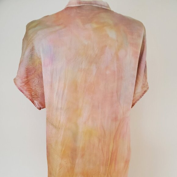 NEW Vince Silk button shortsleeve shirt beige blue pink green ivory painted M L - Picture 3 of 9